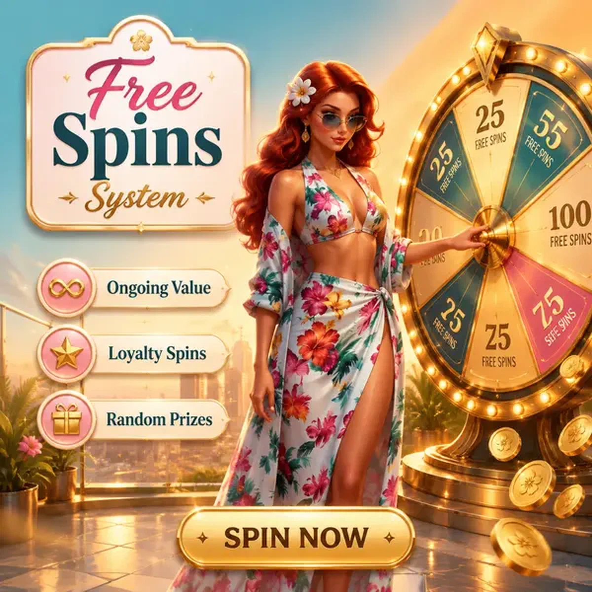 Free spins wheel glowing as player prepares to spin at Gambloria Casino