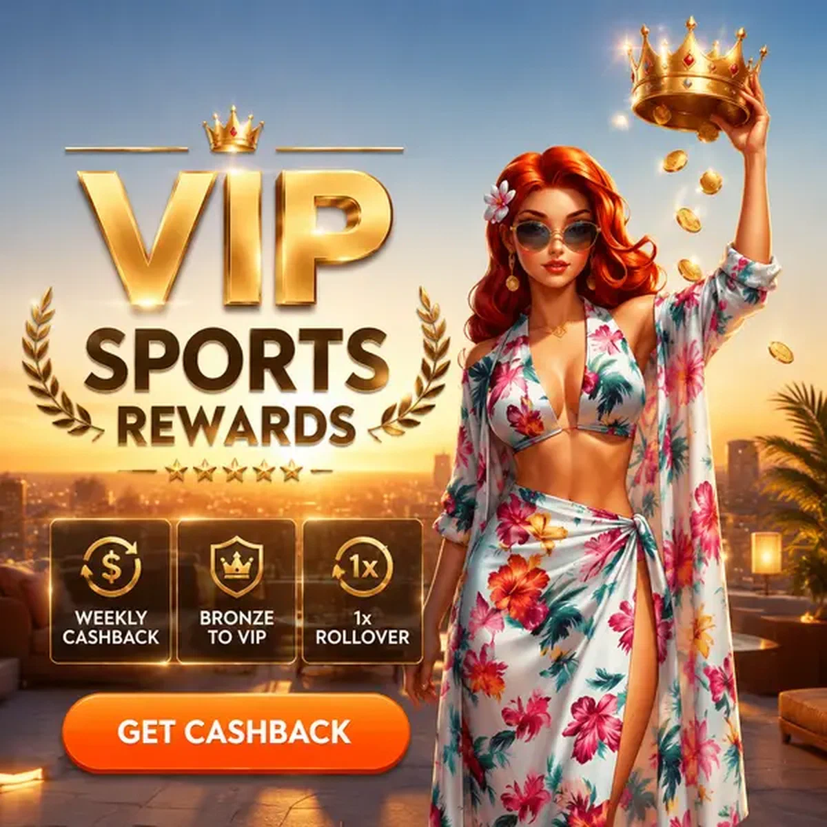 Player holding VIP crown at Weekly Esports Cashback and VIP Sports Rewards esports betting lounge